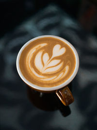 High angle view of cappuccino coffee