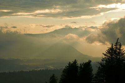 Scenic view of silhouette mountains against sky during sunset