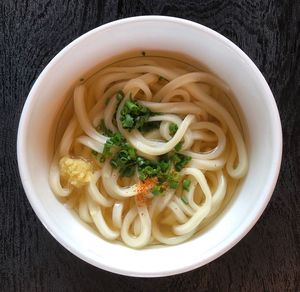 High angle view of soup in bowl