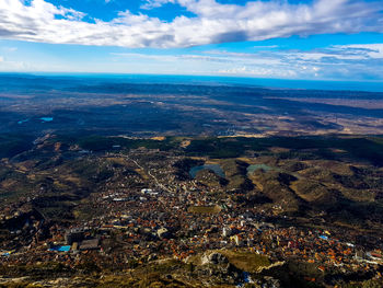 Aerial view of townscape against sky