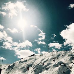 Low angle view of snowcapped mountain against sky