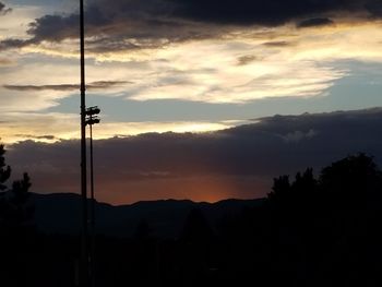 Scenic view of silhouette mountains against dramatic sky