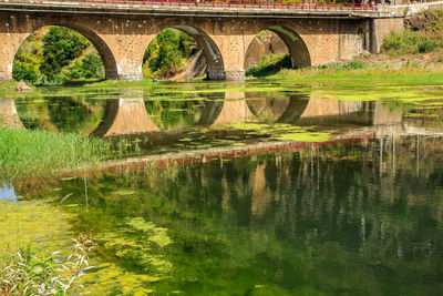Reflection of bridge on lake