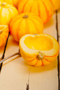 Close-up of pumpkins on table