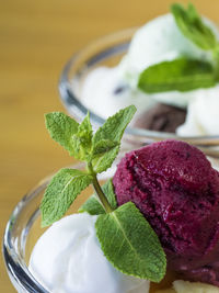 High angle view of ice cream in bowl