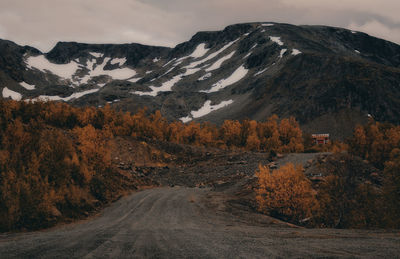 Road amidst snowcapped mountains against sky