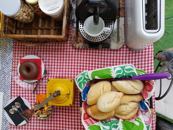 High angle view of food on table