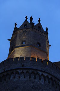 Low angle view of tower against clear sky