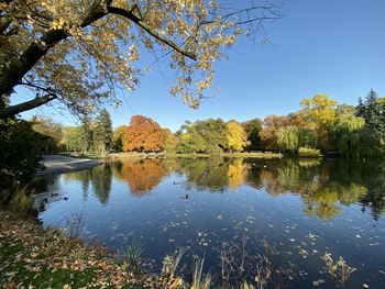 Scenic view of lake against sky during autumn