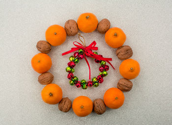 High angle view of orange fruits