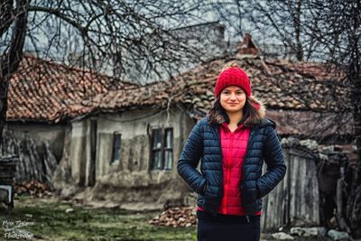 Portrait of a smiling young woman in winter