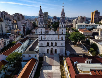 High angle view of buildings in city