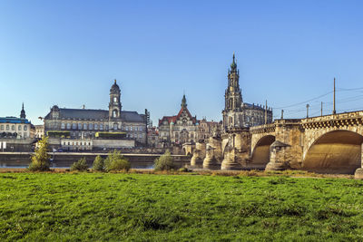 View of old town of dresden from the other side of the elbe river, saxony, germany