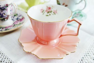 Close-up of tea cup on table