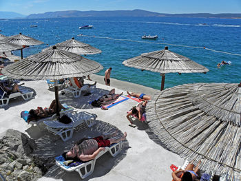 High angle view of people on beach