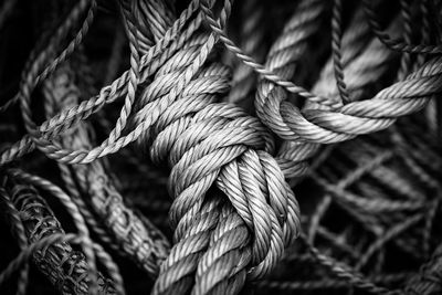 Close-up of rope tied to wooden post