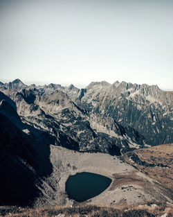 Scenic view of snowcapped mountains against clear sky