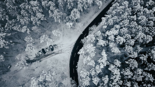 High angle view of frozen lake during winter