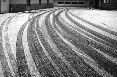 Tire tracks on road