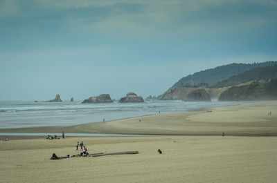 People on beach against sky