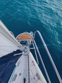 High angle view of sailboat sailing in sea