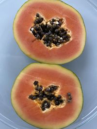 High angle view of fruits in plate