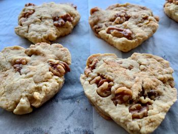 High angle view of cookies