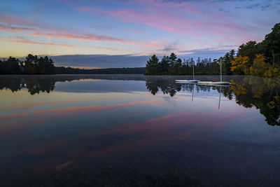 Scenic view of lake against sky during sunset