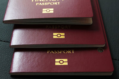 High angle view of passports on table