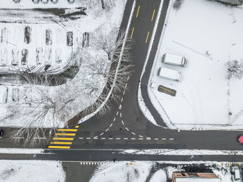 High angle view of snow covered car during winter