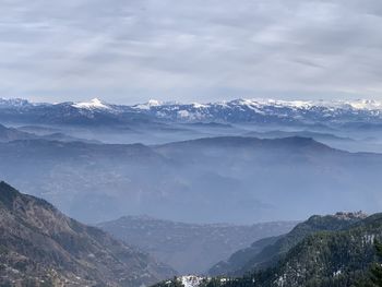 Scenic view of snowcapped mountains against sky