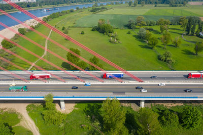 High angle view of highway on field