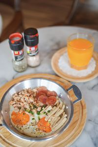 High angle view of food on table