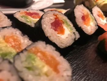 Close-up of sushi served in plate