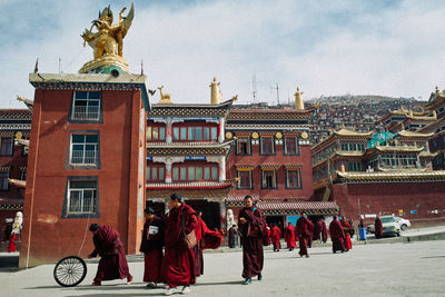 Tourists in front of historic building