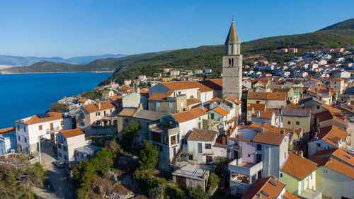 Vrbnik on island krk from above with adriatic sea in background