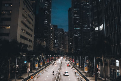 High angle view of city street at night