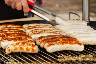 Close-up of meat on barbecue grill