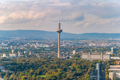 High angle view of buildings in city