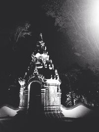 Low angle view of temple at night