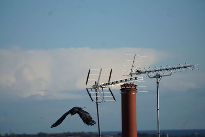 Low angle view of electricity pylon against sky