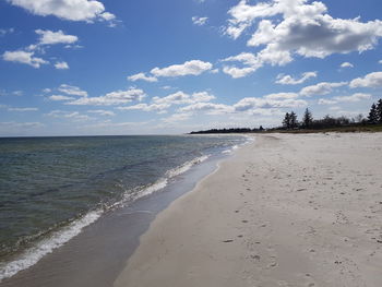 View of beach against cloudy sky