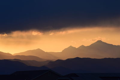 Scenic view of silhouette mountains against sky during sunset