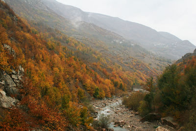 Scenic view of mountains against sky during autumn