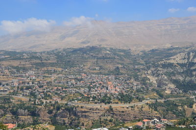 High angle view of townscape against sky