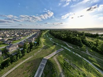 Aerial landscape of williams gully and new residential areas in humble, texas