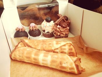 High angle view of dessert on table