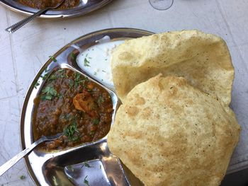 High angle view of bread in plate