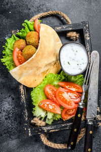 High angle view of vegetables on barbecue grill