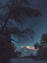 Low angle view of snowcapped mountain against sky